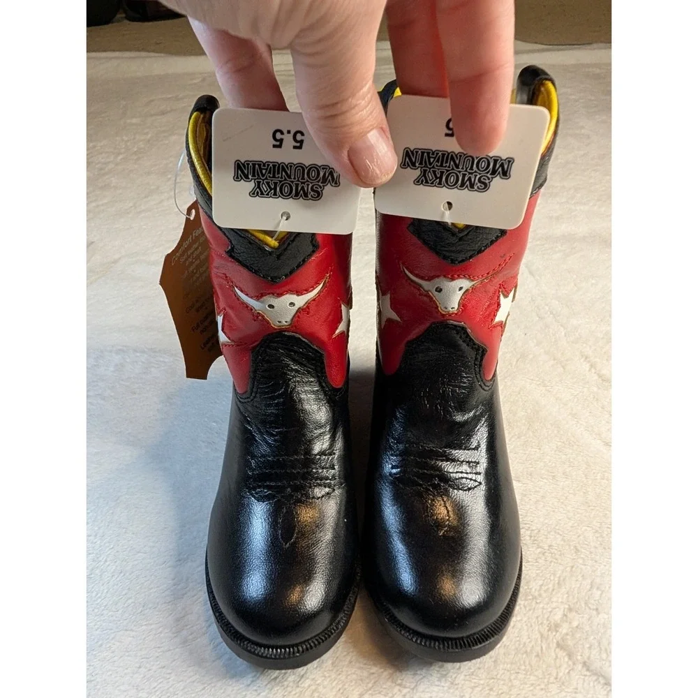 Smoky Mountain Youth Boys 5.5‎ Western Boots 3066 Black Red Cowboy Style New